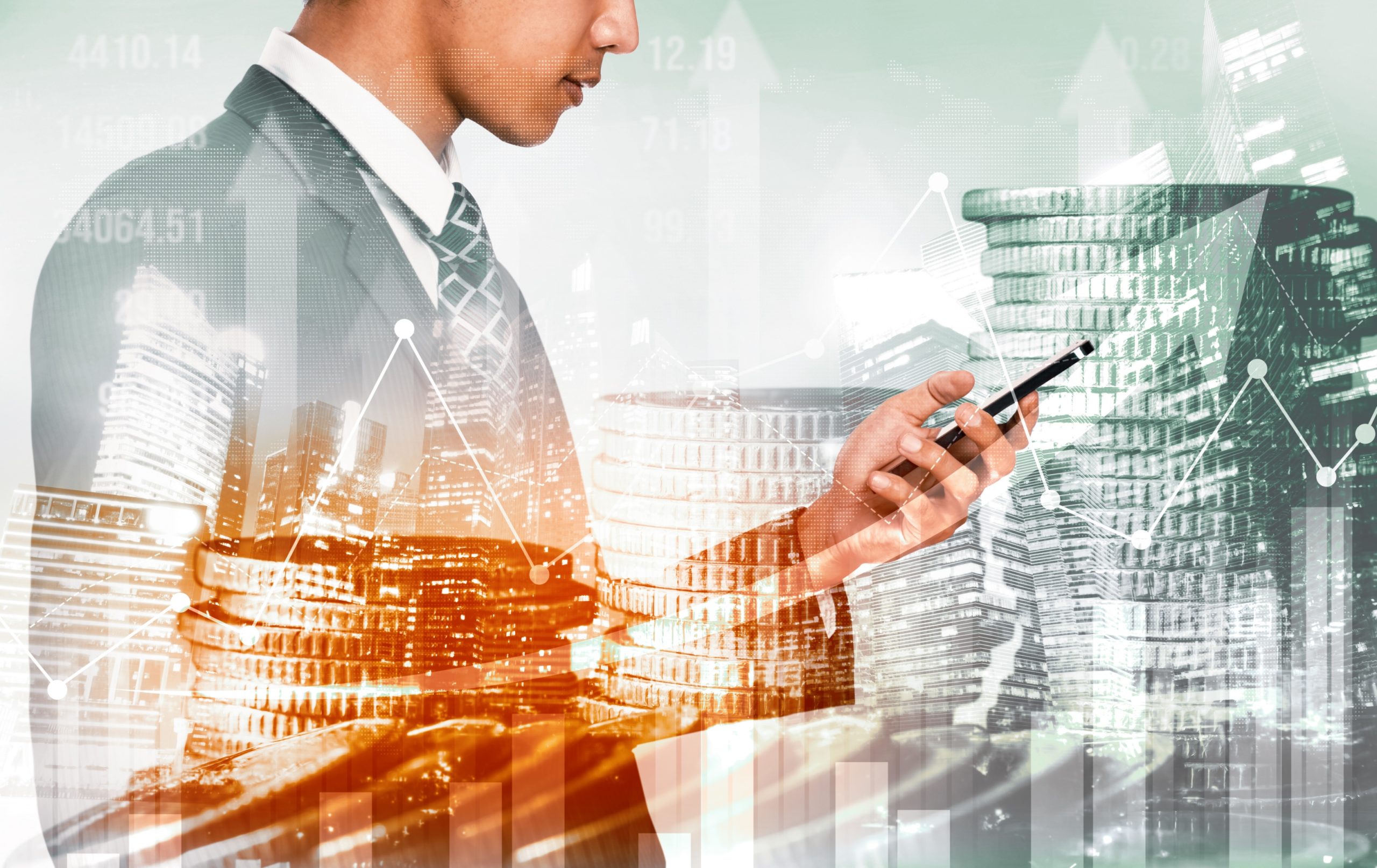 Businessman working with digital finance business data and graphs