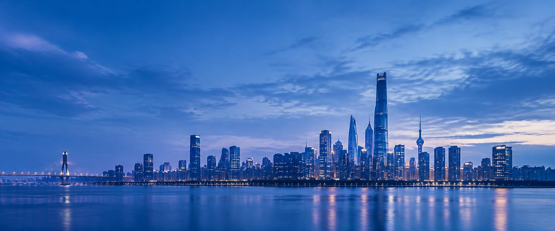 City skyline at blue hour